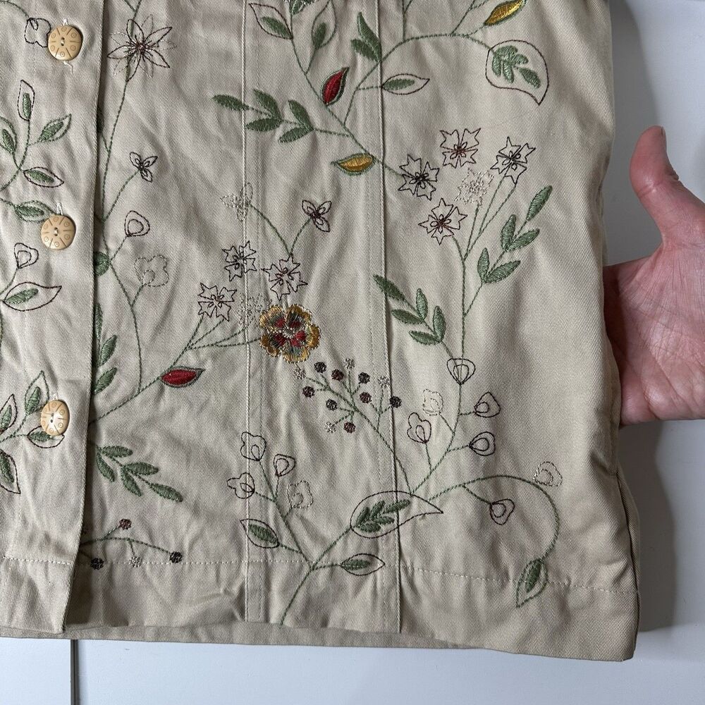 Tantrums Embroidered Floral Khaki‎ Jacket Size XL Vintage Fall Cottagecore Boho - Picture 8 of 16